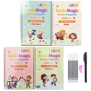 Magic Practice Copybook Reusable Reusable Handwrite Book Workbook 13x19cm Four Books With Pen Reusable Children Copybook (1)