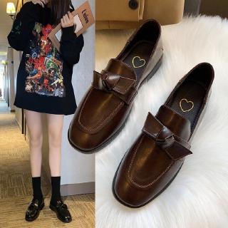 Ready stock British style small leather shoes new autumn and winter personality female students bow retro wild round fla