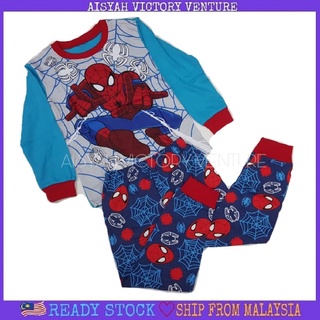 AVV Set Baju Tidur Budak Kid’s Pyjamas Kids Pajamas Baby Shirt Boy Tshirt Kid’s Playsuit Long Sleeve Nightwear Spiderman