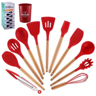 HLKD002 Heitor 12pcs Cooking Tools Wooden handle Kitchen Cookware Set Silicone Utensils Cooking Sets