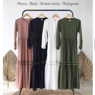 Long Sleeve Moscrepe Plain Kirana Ruffle Maxi Dress for Women (1)