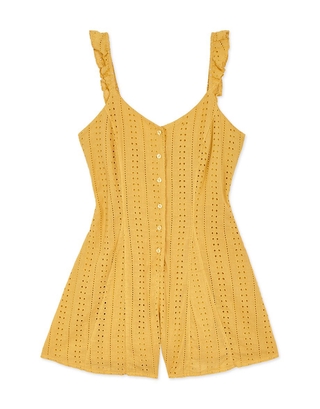 AIR SPACE Ruffle Strap Button Up Broderie Playsuit