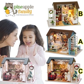 DIY American Vintage Home Dollhouse Miniature Creative Wooden Furniture Kit Mini House with LED