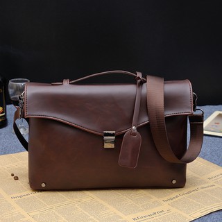 Personalized retro leather messenger bag horizontal business diagonal briefcase