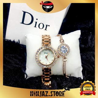 [🔥Malaysia 6Months Warranty🔥] DlOR Rhinestone Bracelet Crystal Giftset Rose Gold Women Ladies Watch Jam Tangan Wanita