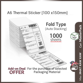 1000pcs A6 Thermal Sticker Thermal Labels Shopee Air Waybill 10 x 15 cm Shipping Courier Consignment Note Automatic Fold