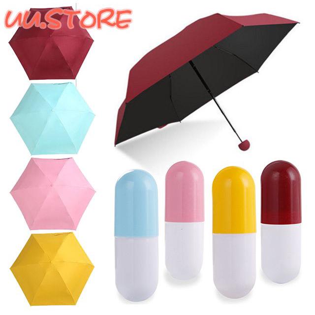 💯 UU 4Color Compact Ultra Light Mini Pocket Capsule Umbrella 5 Folding Anti-UV