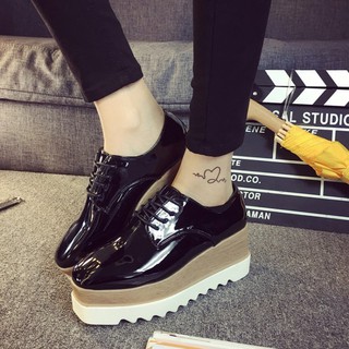 Creepers Platform Casual Shoes Woman Lace-Up Oxfords Flats Fashion Solid Shoes