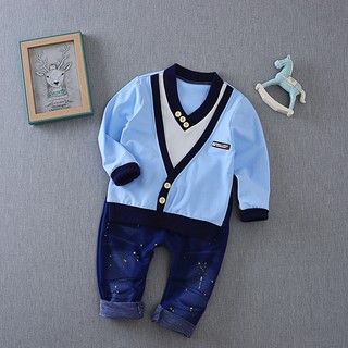 New Boy Fashion Suits T-shirt and Pants 2 Sets of Children's Wear Set Fake (1)