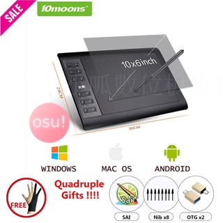 10moons G10 Graphic Tablet 10*6 Inch Drawing Tablet 8192 Levels Digital Tablet No need charge Pen