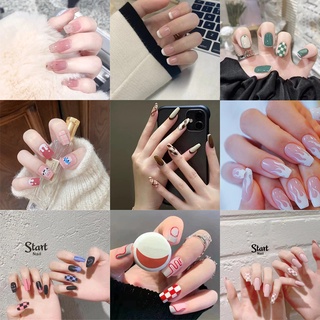 24Pcs Fresh Lovely Fashion Fake Nails Finished Nail Patch Short Fake Nails Wearable Nails Stickers Waterproof