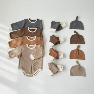 Newborn Baby Toddler Girls Boys Fashion Outfits Long Sleeve Striped Romper Blouse & Pants with Hats 3PC Fall Winter Baju Clothing Set