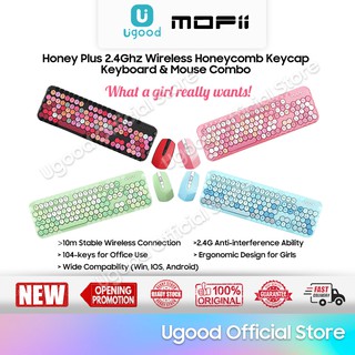 MOFii Honey Plus 104 Keys 2.4Ghz Wireless Keyboard and Mouse Combo, Pastel Colours with Mute Honeycomb and Multimedia Keys for Office Game Laptop PC Computer Gaming Girl Gift