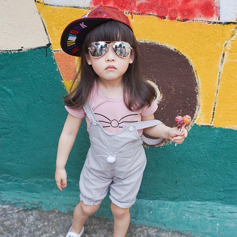 IU Summer Toddler Baby Girl Stripe Cotton Cartoon Pattern T-shirt + Pants