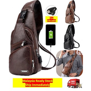 DJ035 Stylish USB Chest Pouch Shoulder Sling Bag Man Leather crossbody bag