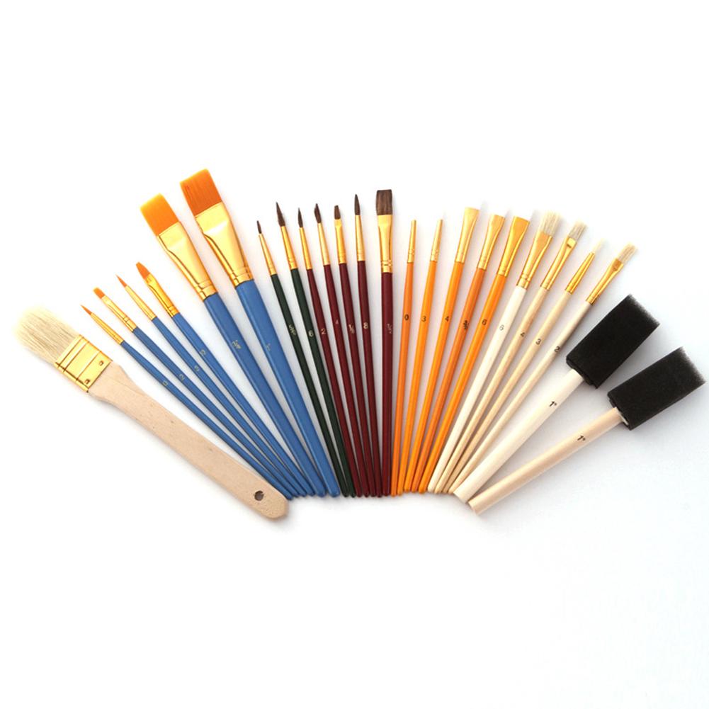 25pcs/set Wood Handles Nylon Hair Art Supplies Multi-Purpose Drawing Set Portable Oil Painting Artistic Paint Brush