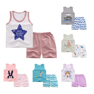Baby Sleeveless Cartoon Pattern Vest Top Shorts 2 Pcs Outfits Clothes Set