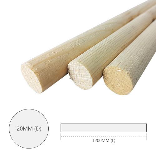 Kayu Pine Wood Timber Smooth Planed Round Dowel 20MM (D) x 4' (L) - 5PCS