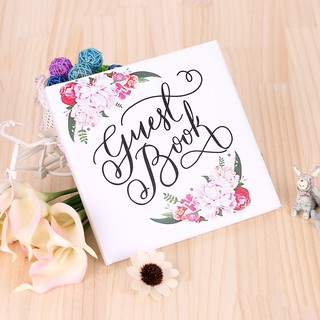 72-Pages White Floral Satin Cover Wedding Guest Book Hardcover Double-Sided Wedd