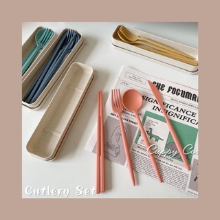 [READYSTOCK] Reusable Portable Wheat Cutlery Set Morandi Eco Friendly Premium Quality Tea Spoon Chopstick Fork 莫兰蒂餐具套装