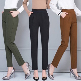 Korean Women Office Lady Pocket Slim Haren Long Pants
