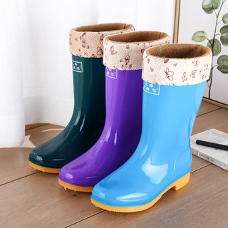 ✽New mid-tube plus velvet rain boots rain boots waterproof shoes rubber shoes overshoes water boots women fashion adult non-slip high-tube rain boots❀