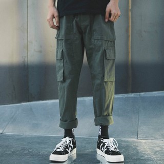 2020 New Summer Men's Black Army Green Harem Cargo Pants Streetwear Straight Men Loose Casual Pants Ankle Length Slacks Trousers