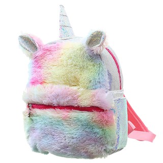 Unicorn Rainbow Plush Sequins Backpack Women Girls Pink Travel Bag