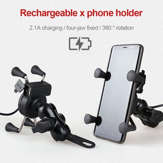 Motorcycle Cell Phone Holder Mount With USB Charger Waterproof Mirror install