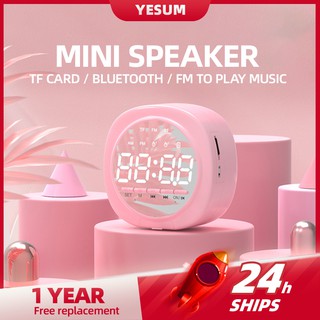 【24H SHIPS】 Alarm Clock Mini Portable Bluetooth Speaker Support TF Card Handsfree Outdoor Bass For Iphone Huawei VIVO OPPO XIAOMI