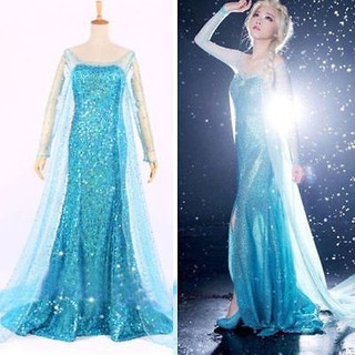 Hot Blue Bling Frozen Elsa Queen Adult Women Party Costume Elsa Dresses