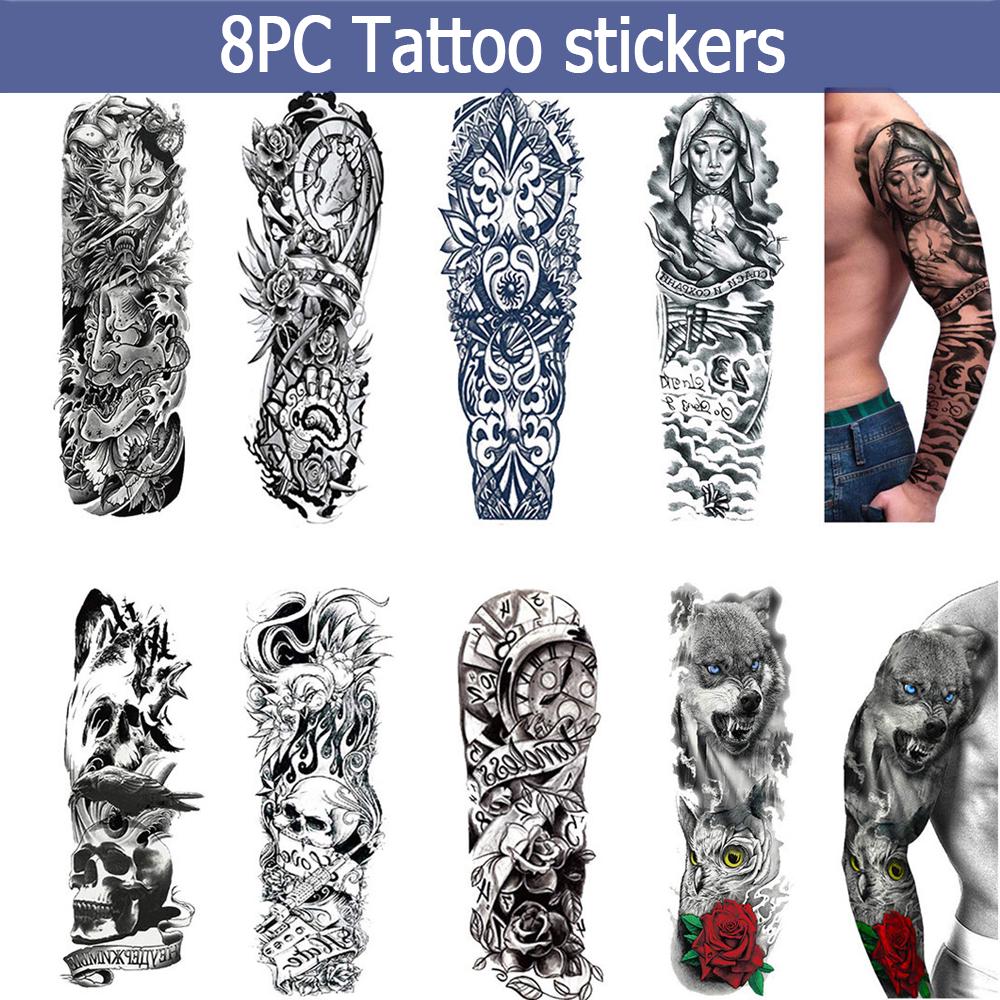 HOT SALE 8pc Temporary Sleeves Sheets Large Fake Full Arm Tattoo Stickers
