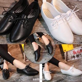 Womens Leather Lace Up Pointed Toe Loafer Comfort Flat Soft Shoes Drop Shipping #1018