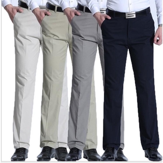 Men Pants Trousers Casual Loose Straight High Waist Khaki Cotton Slacks Formal Pants Chinos Man Business Clothing Off-White