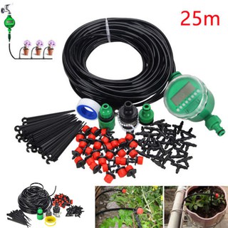 25m DIY Micro Drip Irrigation System Auto Timer Self Plant Watering Garden Hose
