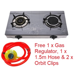 STROM Gas Cooker (New 2022 Model Stainless Steel Panel) with Free 1x Gas Regulator, 1 x 1.5m Gas Hose & 2 x Orbit Clips