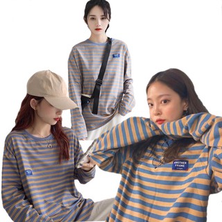 (spot in Penang, Malaysia) 202 New Autumn long-sleeved T-shirt loose striped Korean Women's Wear