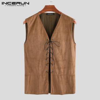INCERUN Men's Medieval Renaissance Solid Color V Neck Gothic Vest