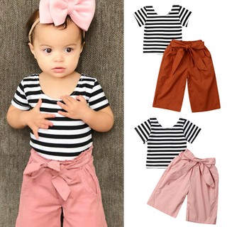 AYL-Toddler Kids Baby Girls Striped Tops T-shirt Wide Leg Pants Outfits Clothes