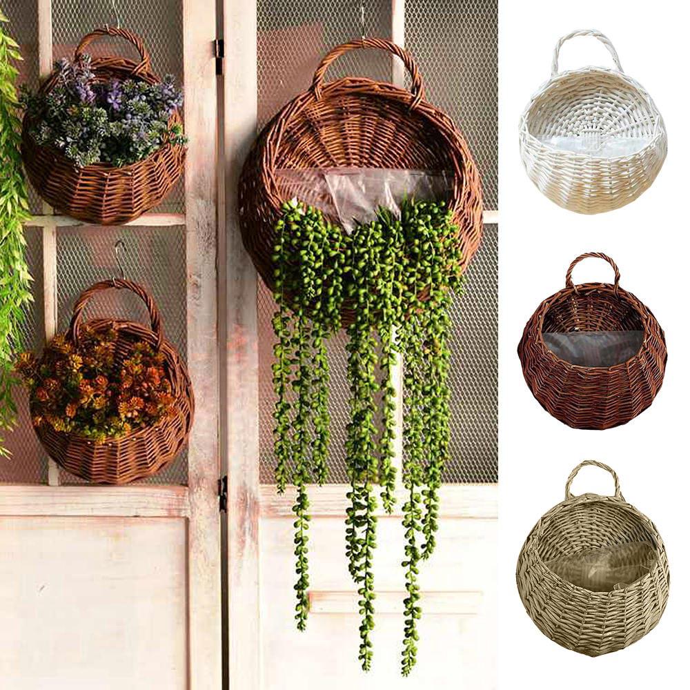 Wicker Hanging Flower Pot Basket Portable Balcony Garden Planter Home Decor