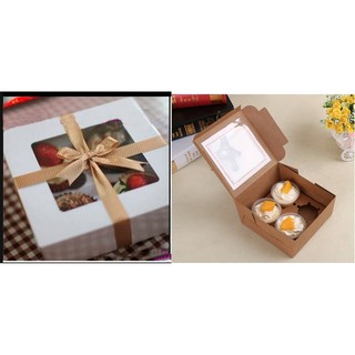 (10pcs）4'S cupcake/pudding brown kraft /white packaging box with window