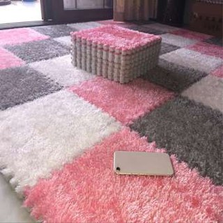 30x30CM EVA Foam DIY Puzzle Mat Long Hair Villi Shaggy Carpet Mat Plush Soft Area Rug Children Baby Playmat