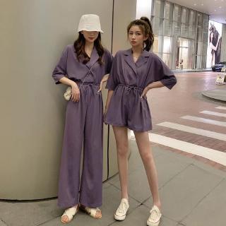 2020 New Style Purple Waist Slimming Wide Leg Jumpsuit Women