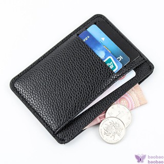 Men Card Holder PU Leather 6 Cards Slot Ultra-thin Lichee Pattern Wallet (1)