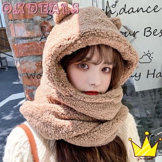 【Ready Stock】Fashion Beanies Caps Casual Women Scarf Set Cute Bear Winter Plush Warm Novelty Jennie Same Style Ear Hat