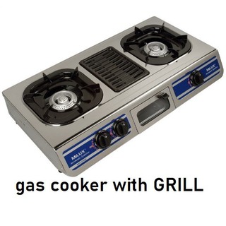 Milux Stainless Steel Gas Cooker Double Burner with Grill Plate MSS-2500G