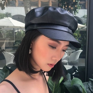 Fashion Ladies Solid Color Leather Beret Outdoor Sunshade All-match Ladies Hat Accessories Newsboy Hat