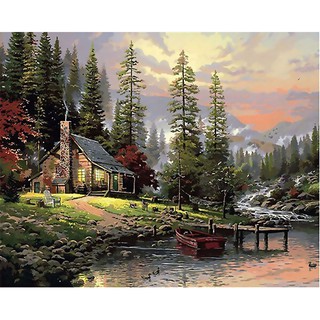 Home Adorn Canvas Paint By Numbers Kit Oil Painting DIY Wood Hourse No Frame New