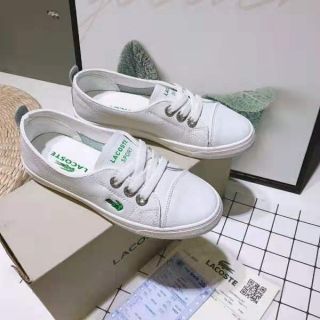 BIG OFFER 😲Cowhide lacoste shoes Classic flat white shoes electric embroidery Logo crocodile