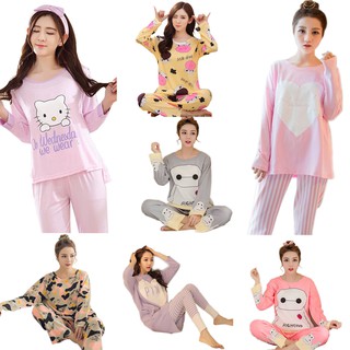 Female Pyjamas Long Sleeve Sleepwear Hello Kitty Girls Cute Nightwear Students